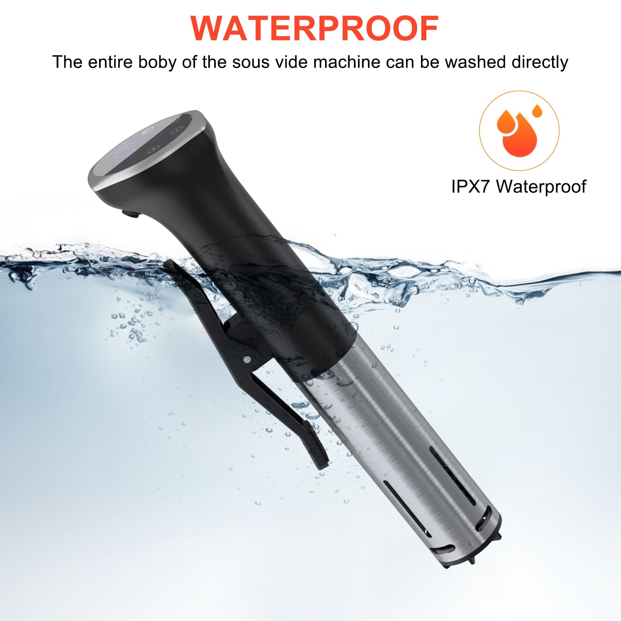 Sous-Vide Machine, 1400W Inmersión Térmica al Vacío con Control de la Temperatura, del Tiempo y Táctil, IPX7 Resistente al Agua, Pantalla LED, Cocedor al Baño María para Bistec y Carne