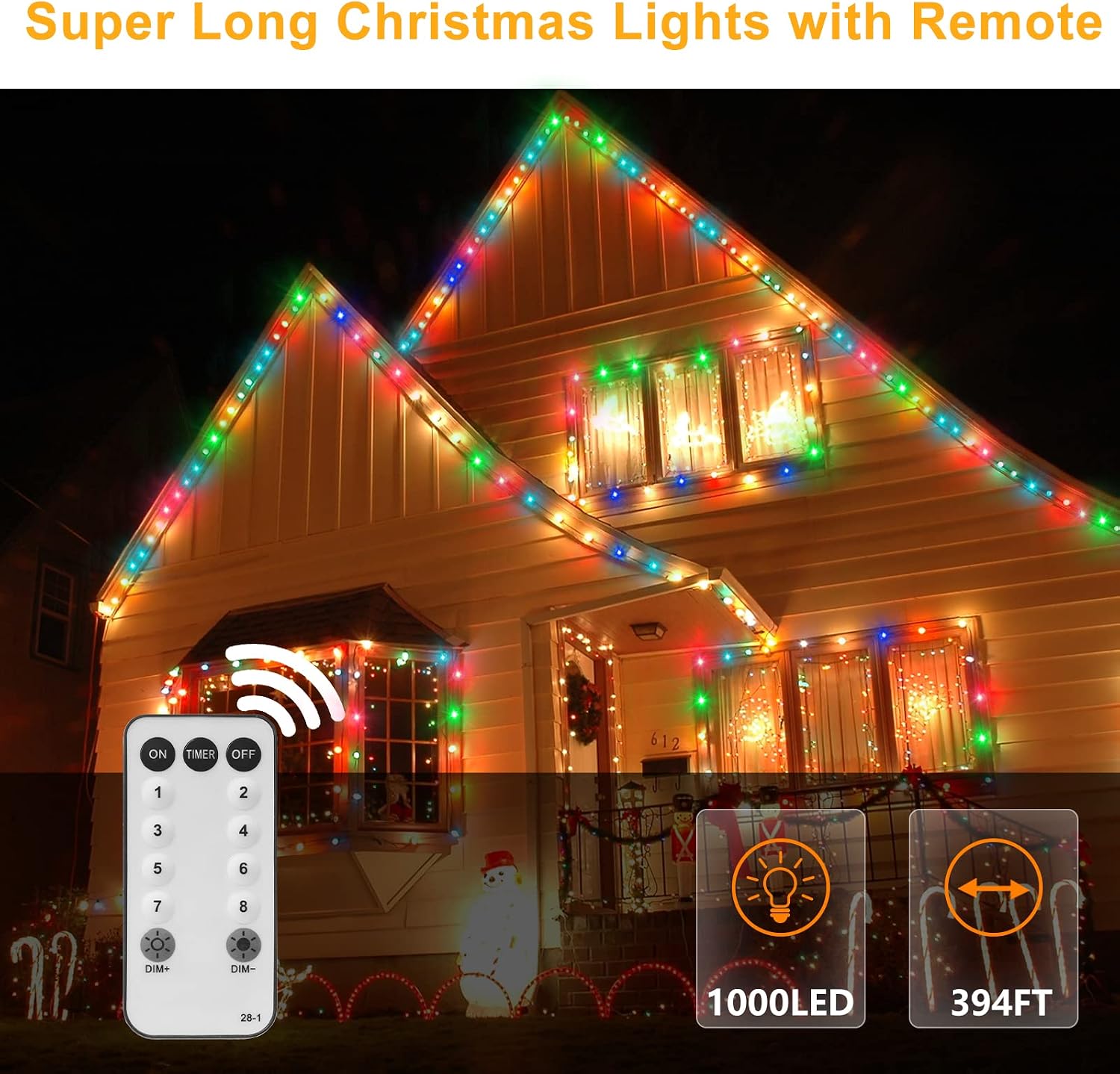 GUSODOR 1000 LED Christmas Lights 405FT Outdoor String Lights Plug in Fairy Lights Green Wire with Remote Timer 8 Lighting Modes Decorations Lights for Tree Xmas Indoor Wedding Garden (Multi-Colored)