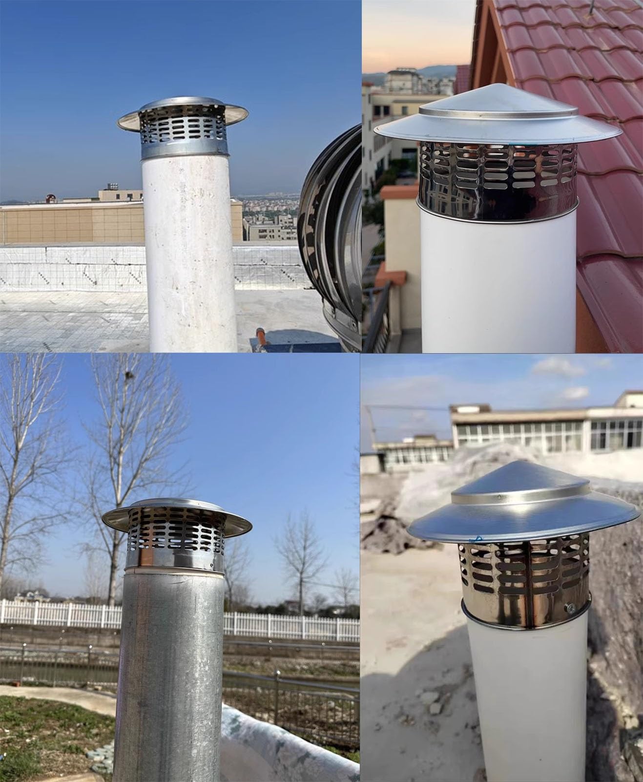 Tapa Redonda para conducto de Chimenea, Tapa de Chimenea Impermeable de Alta Resistencia con Rejilla para protección del Techo.