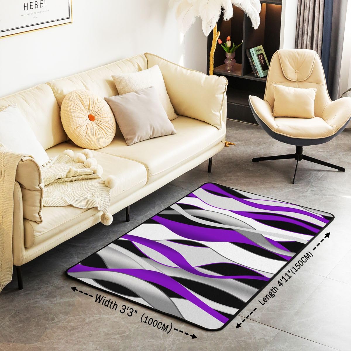 Homewish Tapis Salon 100x150cm Abstrait Moderne Violet