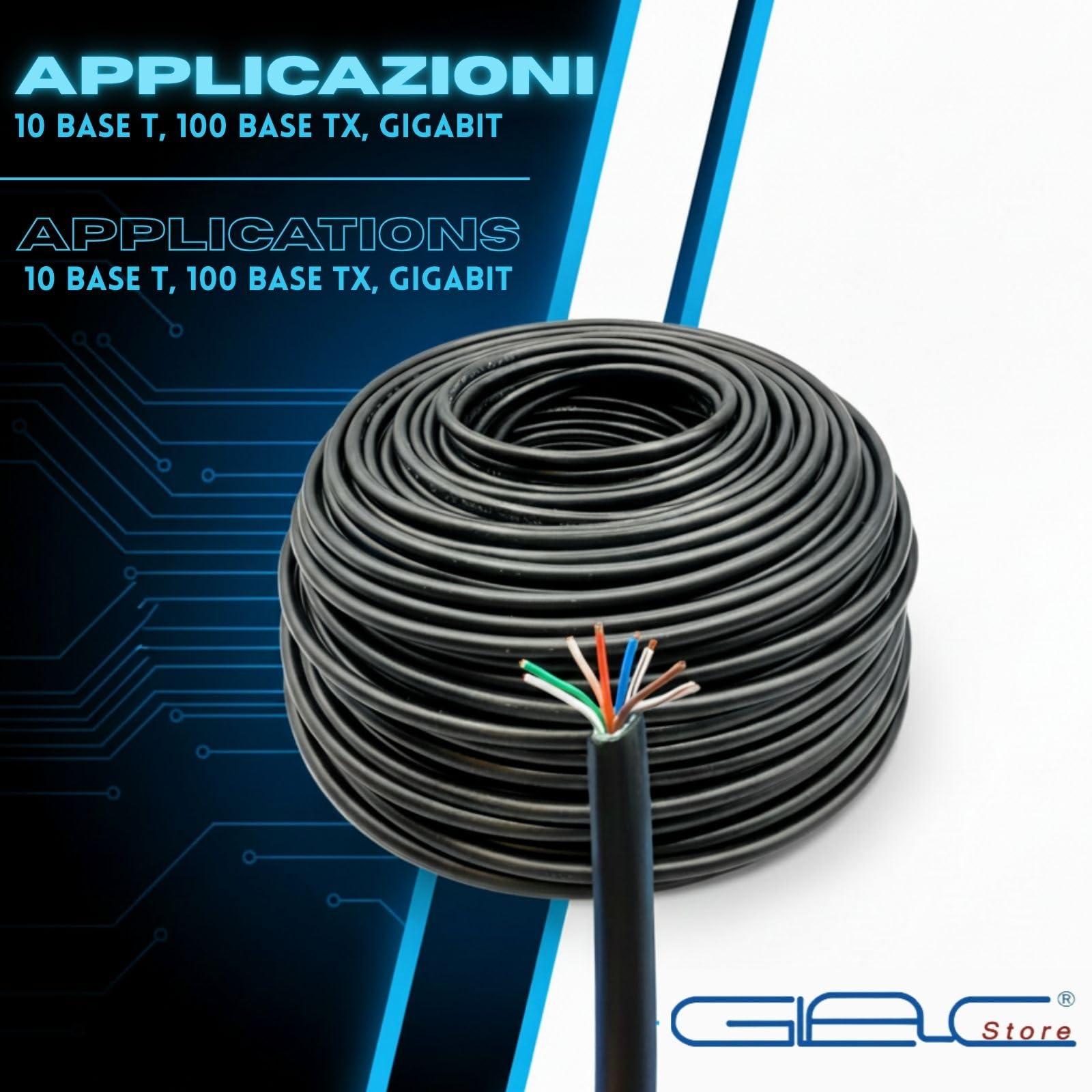 Cable LAN UTP Cat 5e de exterior, 8 conductores 24AWG, 1000 Mbps, 4 pares cableados, doble aislamiento PE/LSZH, negro, 100 m o 305 m (305 m)