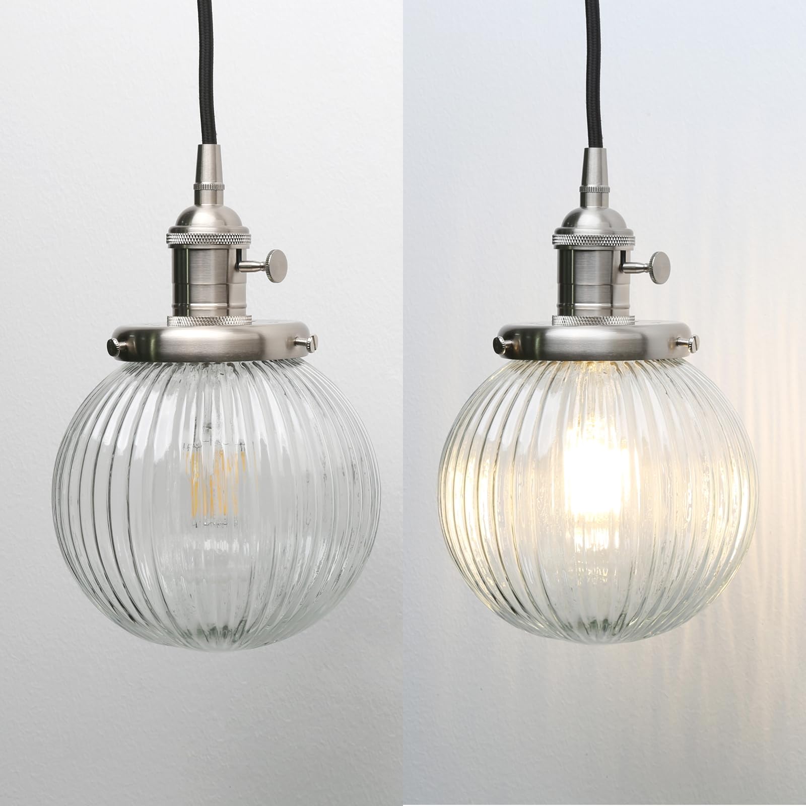 Lampada a sospensione industriale a soffitto in vetro, lampadario soffitto da bar loft retrò con paralume in vetro rigato per isola cucina, sala da pranzo, soggiorno, camera da letto