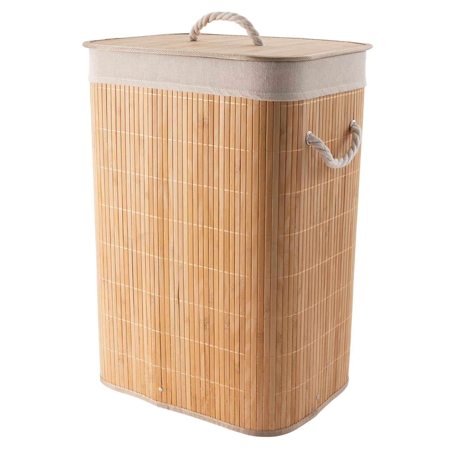 Alex Nash Bamboo Laundry Basket with Lid & Removable Liner – Foldable Slim Laundry Hamper with Cotton Handles – Natural Wood Finish for Bathroom, Bedroom or Utility Room – Medium or Large (Large)