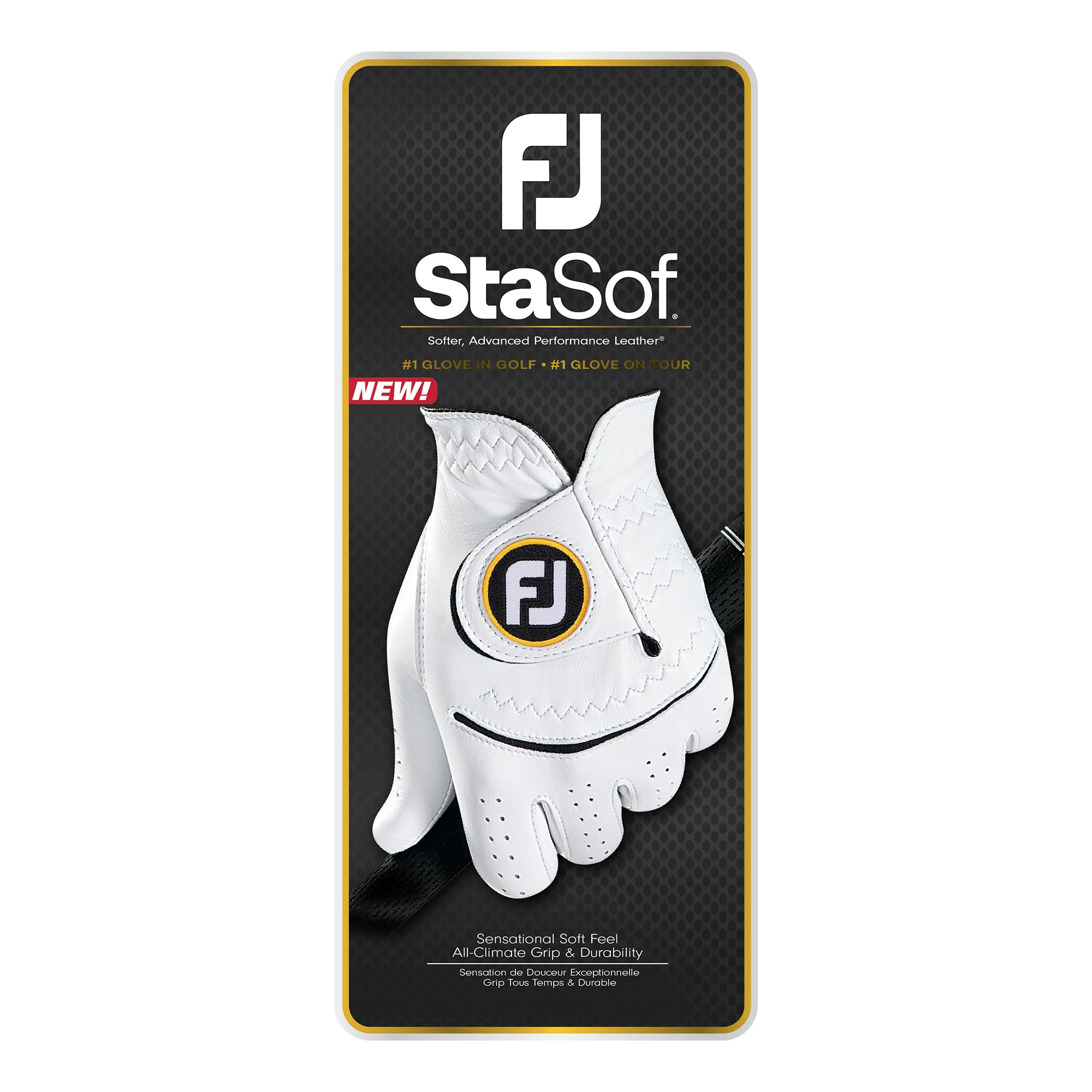 FootJoy StaSof Damen-Golfhandschuh, USA-Flagge, Größe L, auf der linken Hand getragen