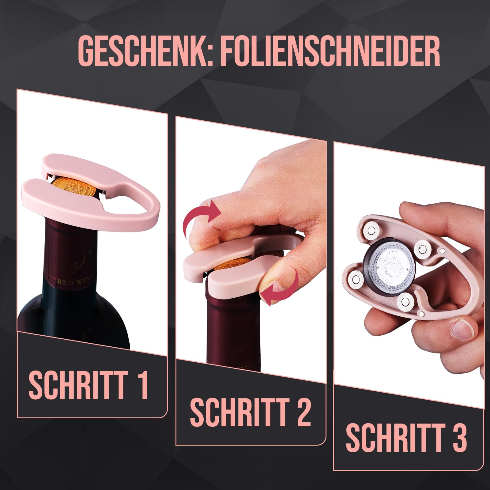 Weinöffner, multifunktionaler Flügelkorkenzieher für alle Korkstopfen und Bierdeckelflaschen, Luxus-Kellner-Korkenzieher mit Foil Cutter Set für Weinliebhaber, Kellner – ROSE GOLD
