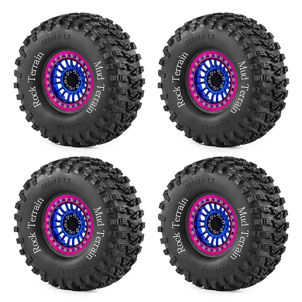 4 szt. 5.1 cm stop aluminium Beadlock koła opony 135 x 55 mm piasta sześciokątna 12 mm RC części ulepszenia do 1/8 1/10 CROSSRC Yikong AXIAL SCX10 TRAXXAS TRX4 MJX H8H Crawler RC Car (niebieski)