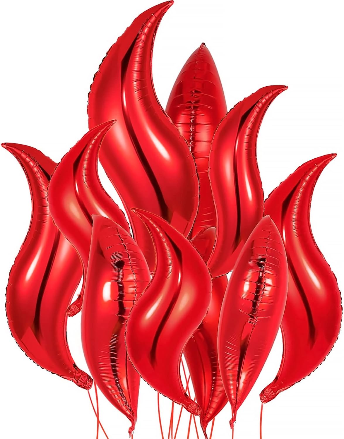 Katchon, Big Red Mermaid Tail Balloon - 25 Inch, Pack of 6 | Red Flame Balloons for Red Curve Balloon Garland | Red Foil Balloons Birthday Decor | Red Chinese New Year Decorations 2025