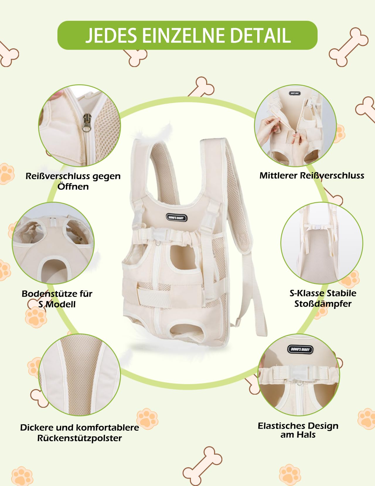 Haustier Rucksack, Hundetrage Verstellbar Hunderucksack Tragbar Atmungsaktives Katzenrucksack, für Klein Mittler Hunde Katze Welpen (Beige, S)