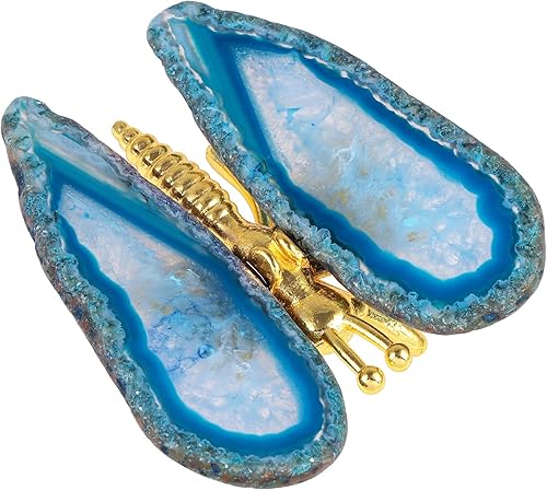 Amogeeli Figura de mariposa de ágata de cristal, decoración del hogar, geoda curativa ágata de piedra de mariposa para fiesta de boda, azul