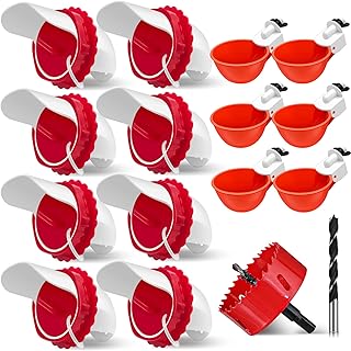 No Waste Chicken Feeder and Chicken Waterer Set, Chicken Coop Accessories with 8 Chick Feeder Ports and 6 Chicken Water Feeder Cups, DIY Automatic Rain-Proof Poultry Feeders Kit with Rat Stopper Cap