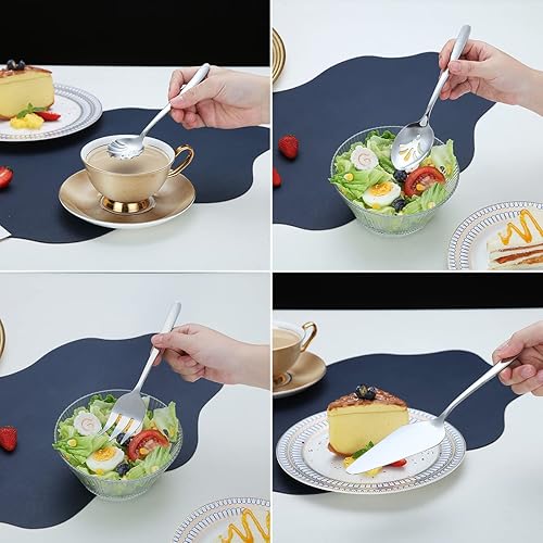 Miniatura 6 de Juego de cubiertos de 46 piezas juego de cubiertos de acero inoxidable juego de cubiertos juegos de utensilios con servidor de pasteles cuchara de