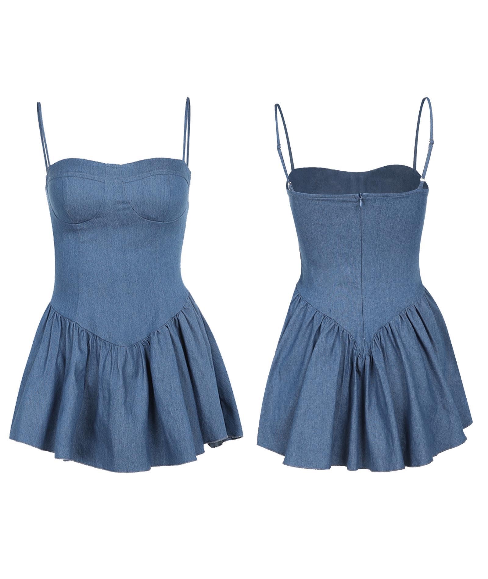 xxxiticat Mini abito da donna in denim, senza maniche, scollo quadrato, a vita alta, sexy, Y2K