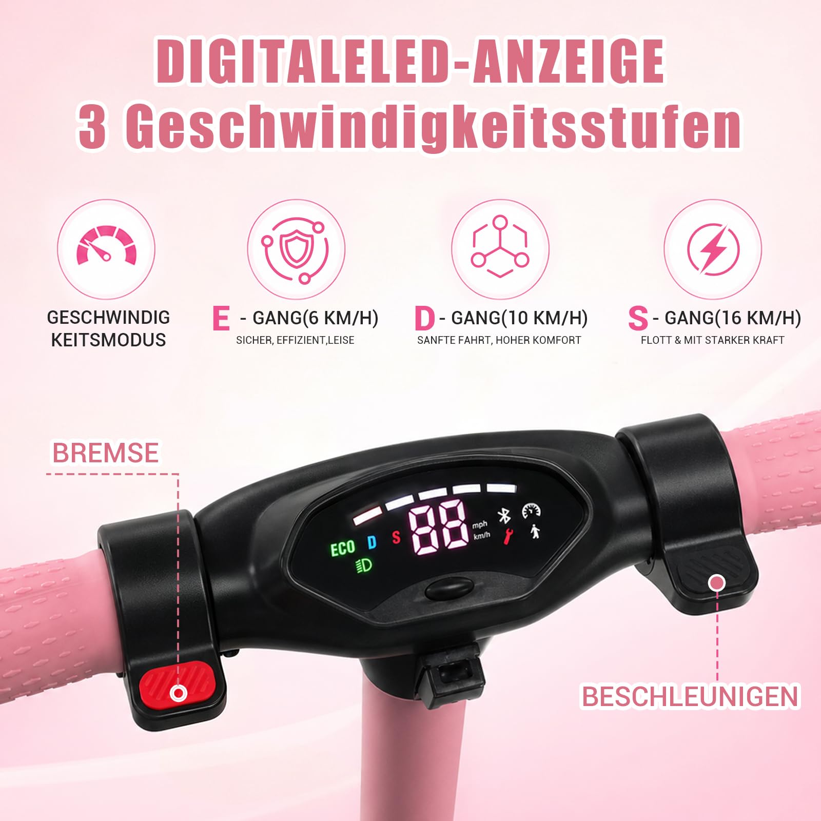 Scooter eléctrico para niños edad 6-16 | Motor de 130 W, 16 km/h, alcance 6-16 KM, velocidad ajustable, indicador LED, patinete eléctrico plegable para niños