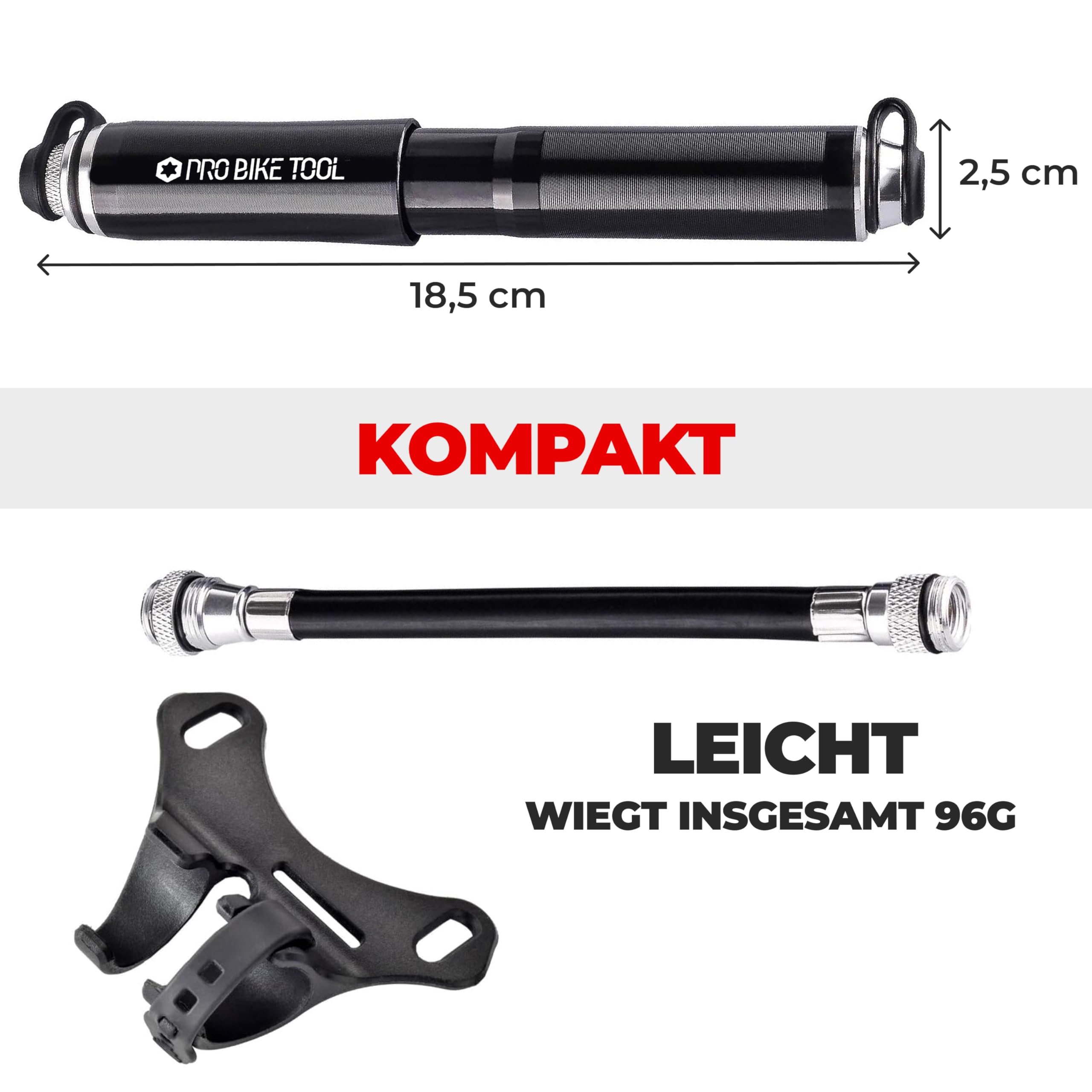 Pro Bike Tool Mini-Fahrradpumpe für Presta- und Schraderventile, Hochdruck-PSI, zuverlässig, kompakt und leicht, hervorragende Qualität und Leistung, Fahrrad-Reifenpumpe für Rennräder, Mountainbikes und BMX-Fahrräder