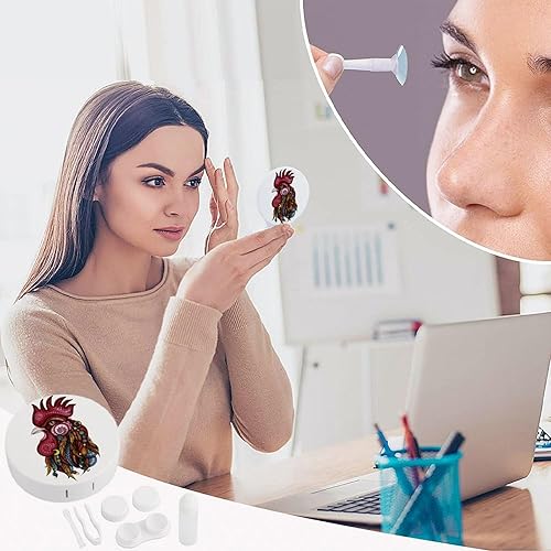 Miniatura 4 de Kit de viaje con lente de contacto con diseño tribal de gallo, portátil, bonita caja de contacto con espejo para uso diario al aire libre