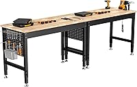 CAMMOO 96" Adjustable Heavy Duty Workbench 2000 lbs Capacity Rubber Wood Top Pegboard Power Strip Garage Workshop
