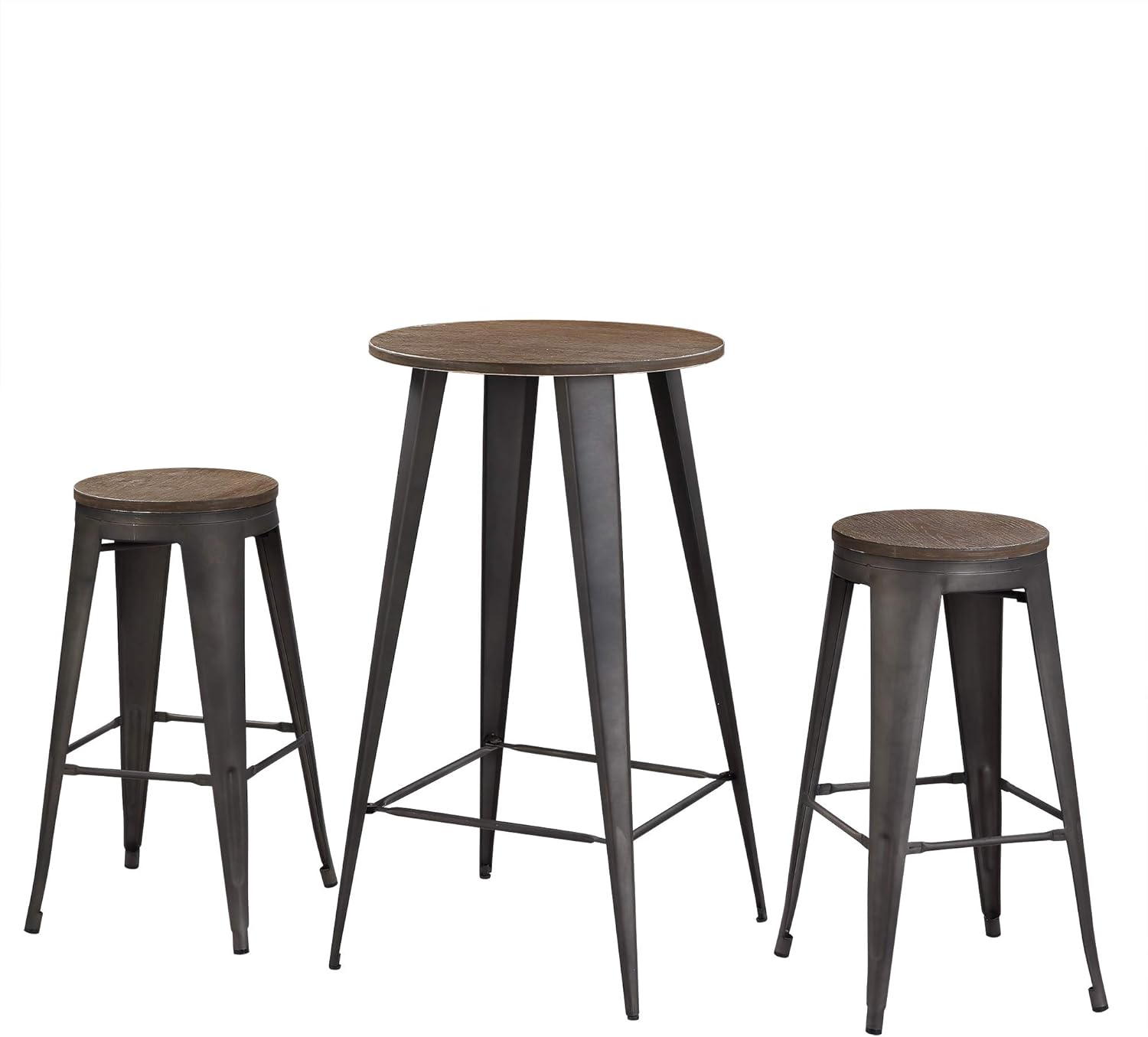 Hommoo 3 Pieces Round Metal Bar Table Set, Indoor Outdoor