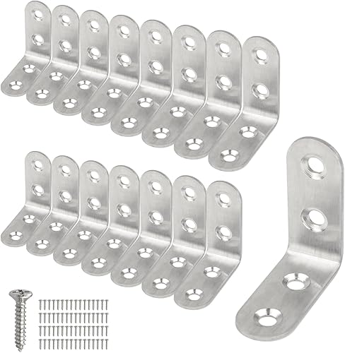 Arks Royal Soportes angulares, soporte de esquina de acero inoxidable con cierre de articulación L, con tornillos de montaje, paquete de 16