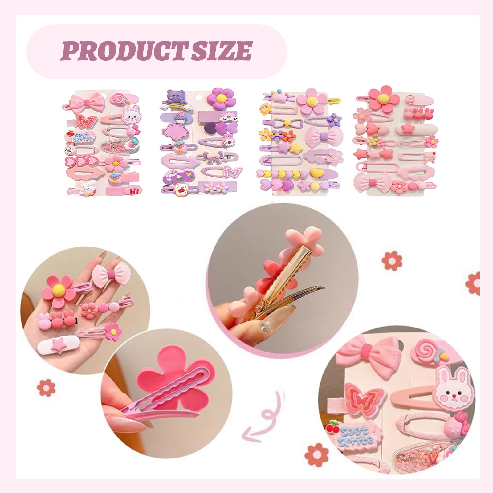 VelvetGlow 56 Pcs Girl Hair Clips Cute Clips For Toddler Girls Hair Accessories Rabbit/Flower/Bow Colorful Patterns - Image 2