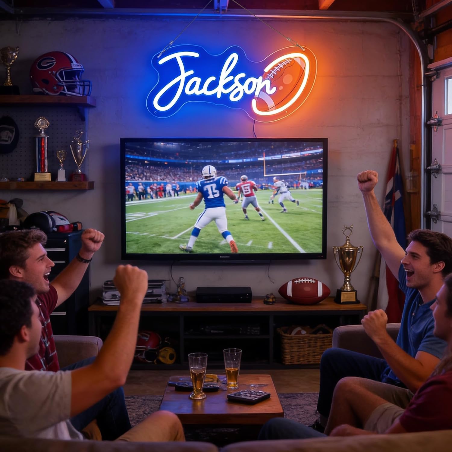 Custom Football Neon Sign for Teen Boys, Personalized Name Signs LED Wall Decoration for Man Cave Mens Bedroom Game Room Rugby Sports Fan Gift