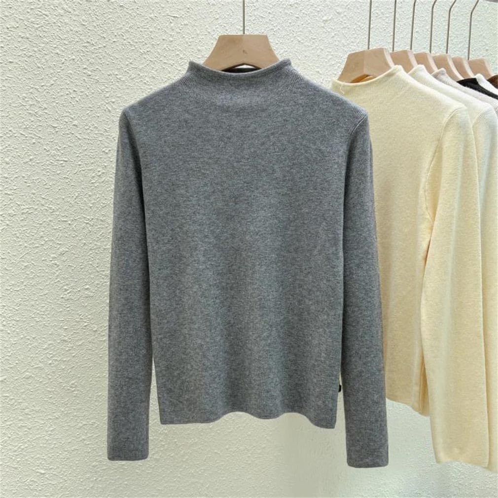 Women Solid Color Half High Collar Base Knitted Shirt Top Long Sleeved Bottoming Sweater Clothes