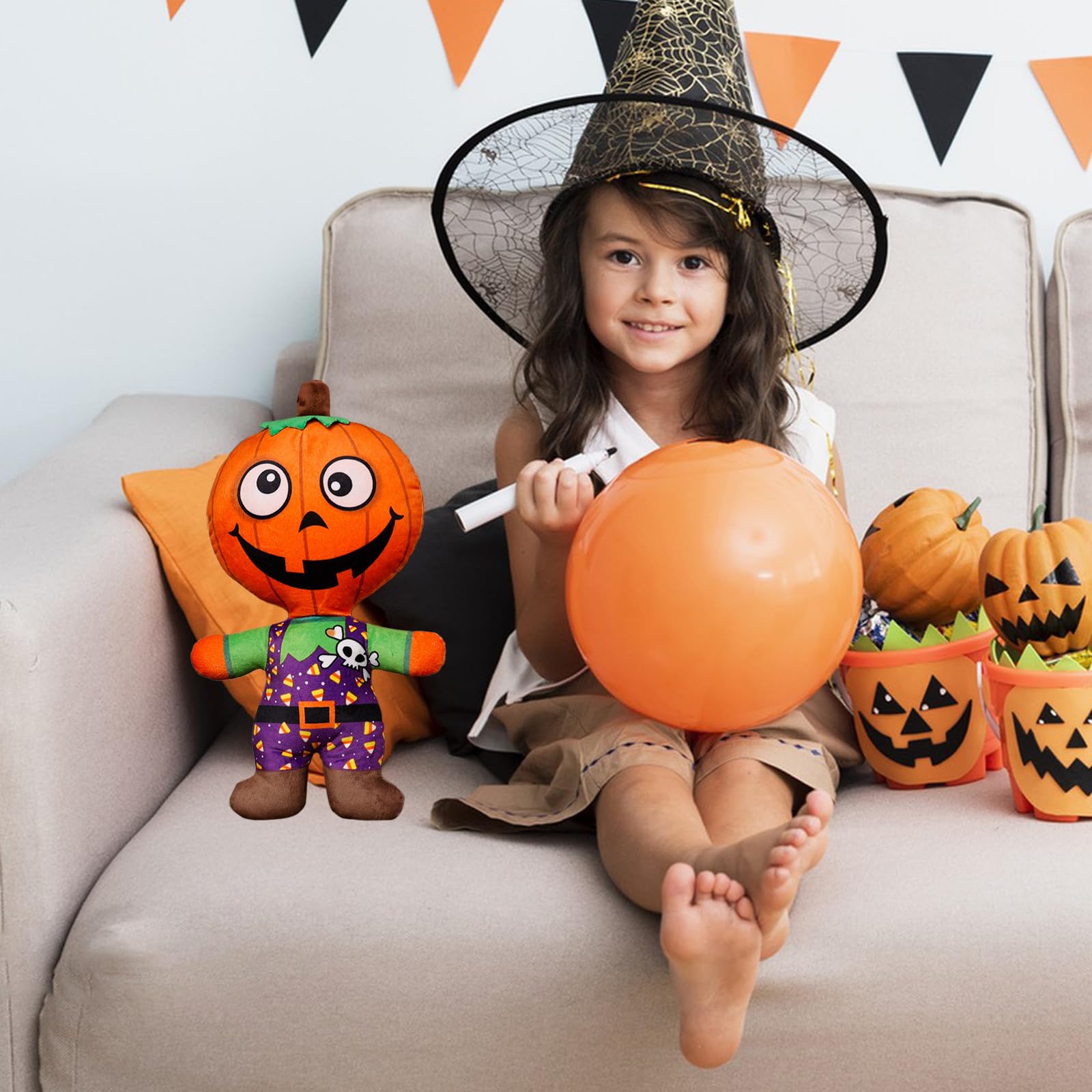 Clvsyh Bambola di Peluche Zucca, 33cm Peluche a Forma di Zucca, Cuscino di Peluche di Zucca Giocattolo di Peluche di Halloween(A