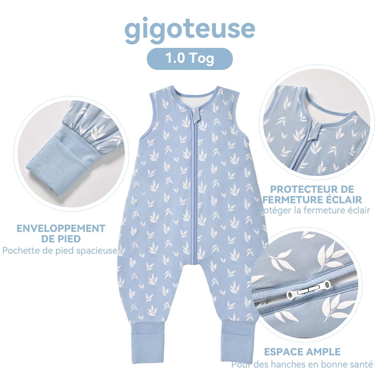 Gigoteuse pour bébé avec Jambes, Indice de Chaleur 1.0 Tog, Lot de 2, en Rayonne Ultra-Douce fabriquée à partir de Bambou, Sac de Couchage en Fibre de Bambou pour garçons et Filles(Bleu,M)