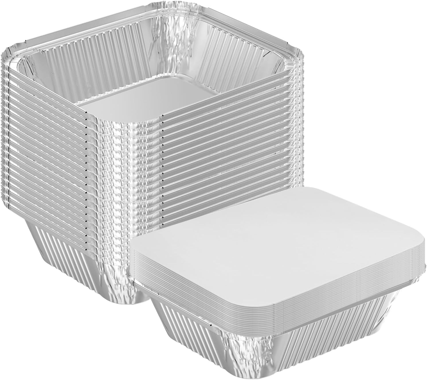 WANBAO 9.8"x7.2" 4LB Disposable Tin Foil Pans with Plastic Lids, 20 PACK image 2