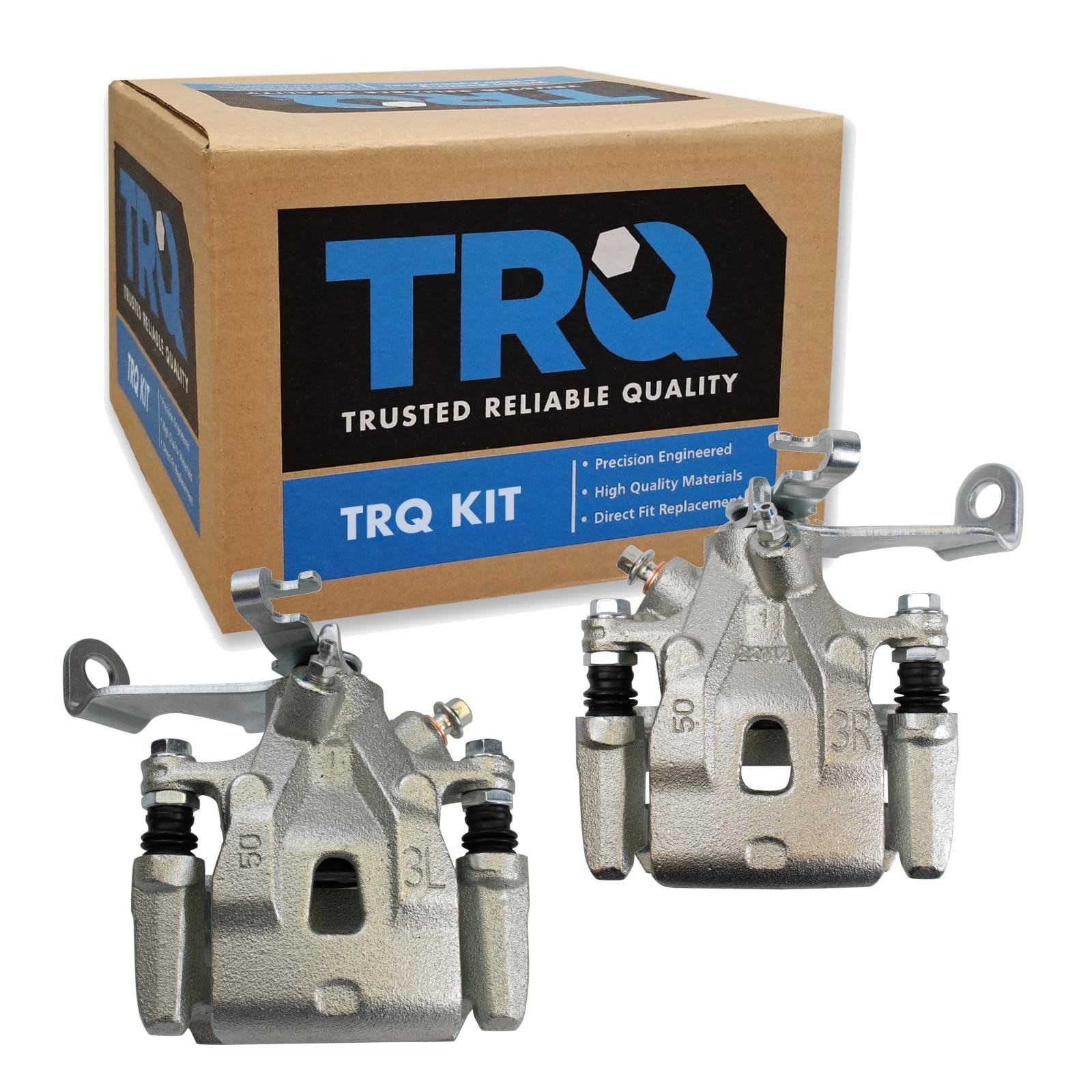 TRQ Rear Driver and Passenger Side Brake Caliper Set Caliper Brackets
