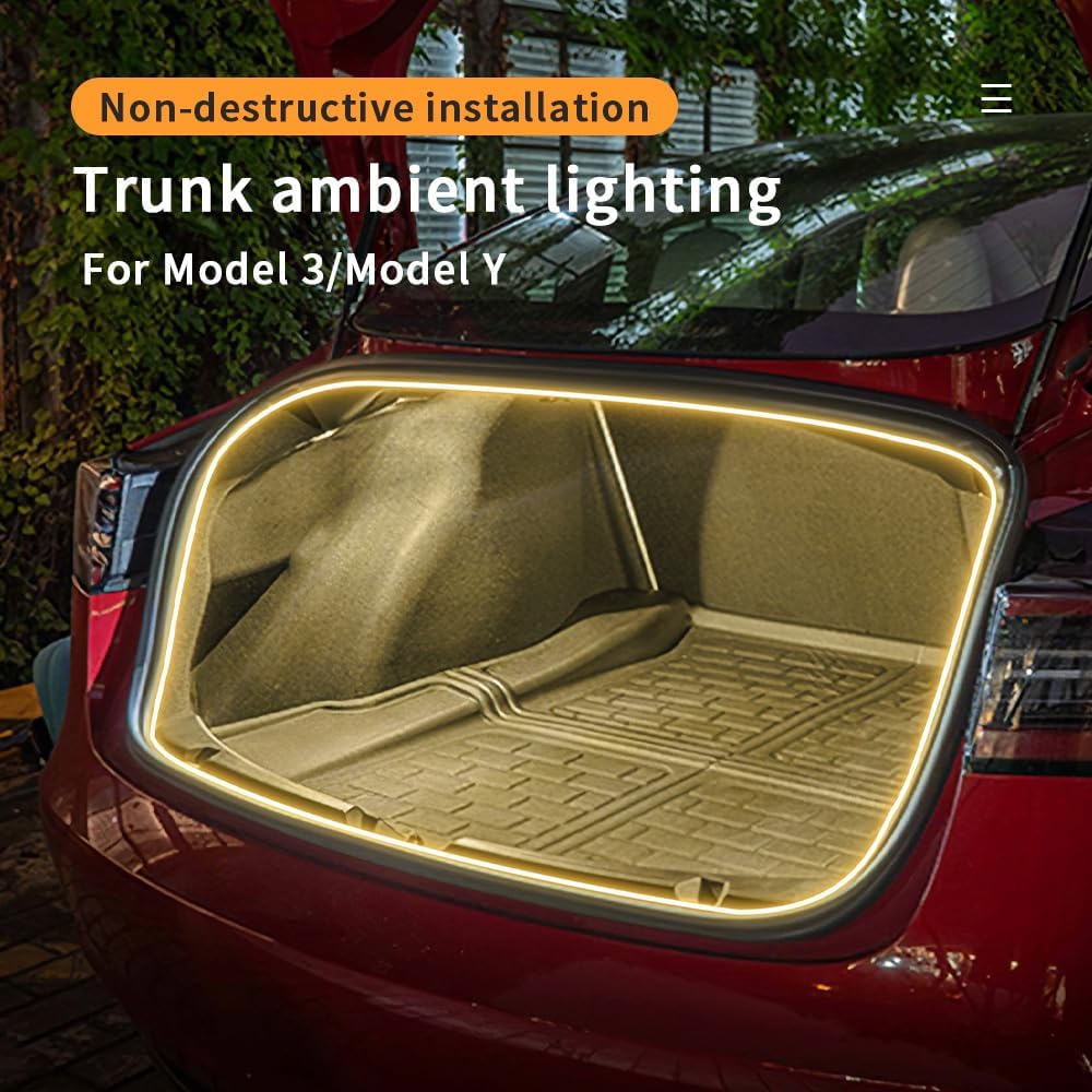 for Tesla Model 3 2017 2018 2019 2020 2021 2022 2023 LED Rear Trunk Cargo Light Interior Decoration Lights Accessories Waterproof DC 15V Warm Light