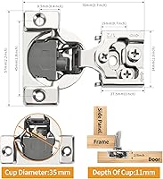 Vista 62 de Chibery 50 Pack 1-5/16" Overlay 3D Soft Close Concealed Hinge for Face Frame Door, Smooth Slow Self Closing Hinges, Satin Nickel, Hidden 105° Open