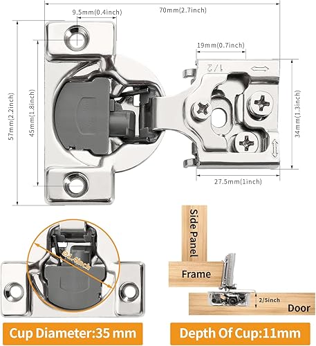 Miniatura 62 de Chibery 50 Pack 1-5/16" Overlay 3D Soft Close Concealed Hinge for Face Frame Door, Smooth Slow Self Closing Hinges, Satin Nickel, Hidden 105° Open