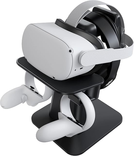 [Upgraded Version] KIWI design VR Stand Accessories Compatible with Quest 2/Quest 1/Rift S/Valve Index/HP Reverb G2/PSVR 2/PICO 4 VR Headset and Touch Controllers(Black)