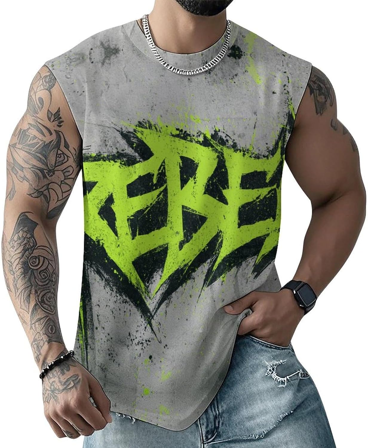 Word REBELMen's Sleeveless Crew Neck Knit Top, Soft Faux Cotton Everyday Casual Basic Blouse