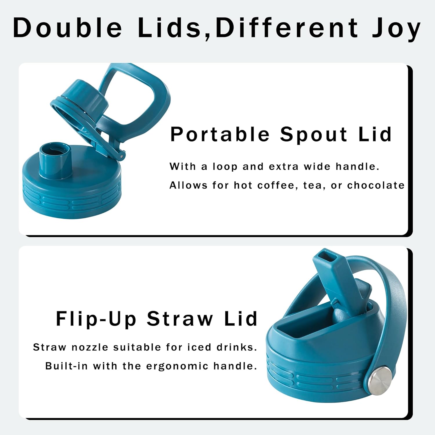 Blue 32 oz Insulated Water Bottle, Large Metal Stainless Steel Water Flask, Big Sports Travel Mens Water Bottle for Gym,Hiking,1 liters Leakproof Insulated Thermal Bottle with 2 Lids - Image 5