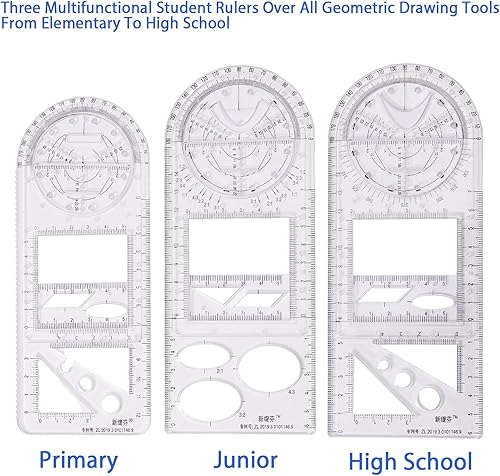 Miniatura 2 de Juego de reglas geométricas multifuncionales, regla de dibujo de matemáticas, plantilla de dibujo geométrico, herramienta de medición, reglas de