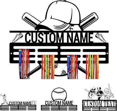 Personalized Baseball Medal Hanger Display Custom Name Baseball Sign,Sports Medal Hanger Display With Shelf,Gifts For Baseball Lover style 1