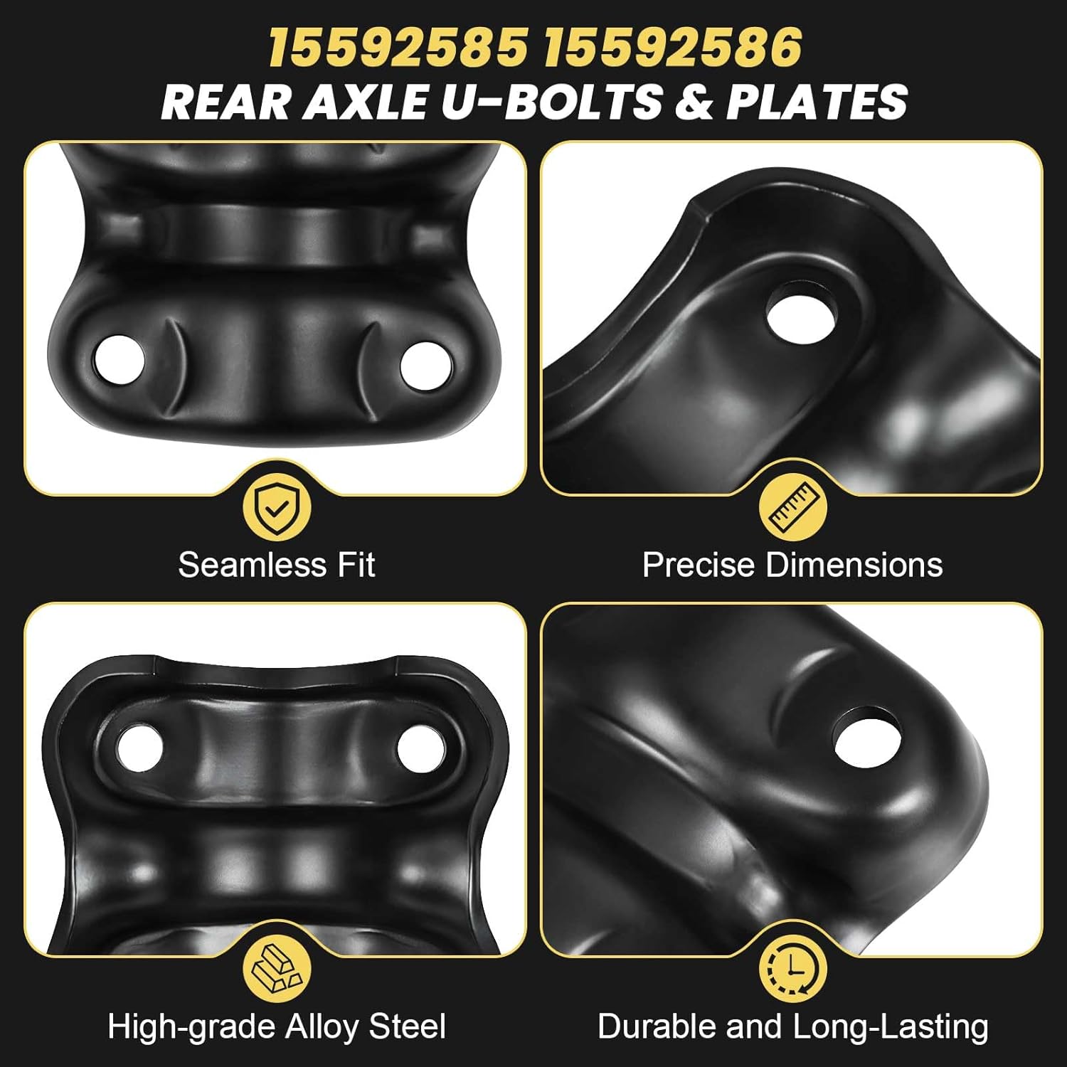 15592585 15592586 Rear Axle U-Bolts & Plates, Rear Axle Plate Compatible with 1988-1998 Chevy GMC Tahoe Yukon C1500 K1500 Suburban Tahoe GMC Yukon. Fits 8.75" Length for 2.5" Wide Leaf Springs.
