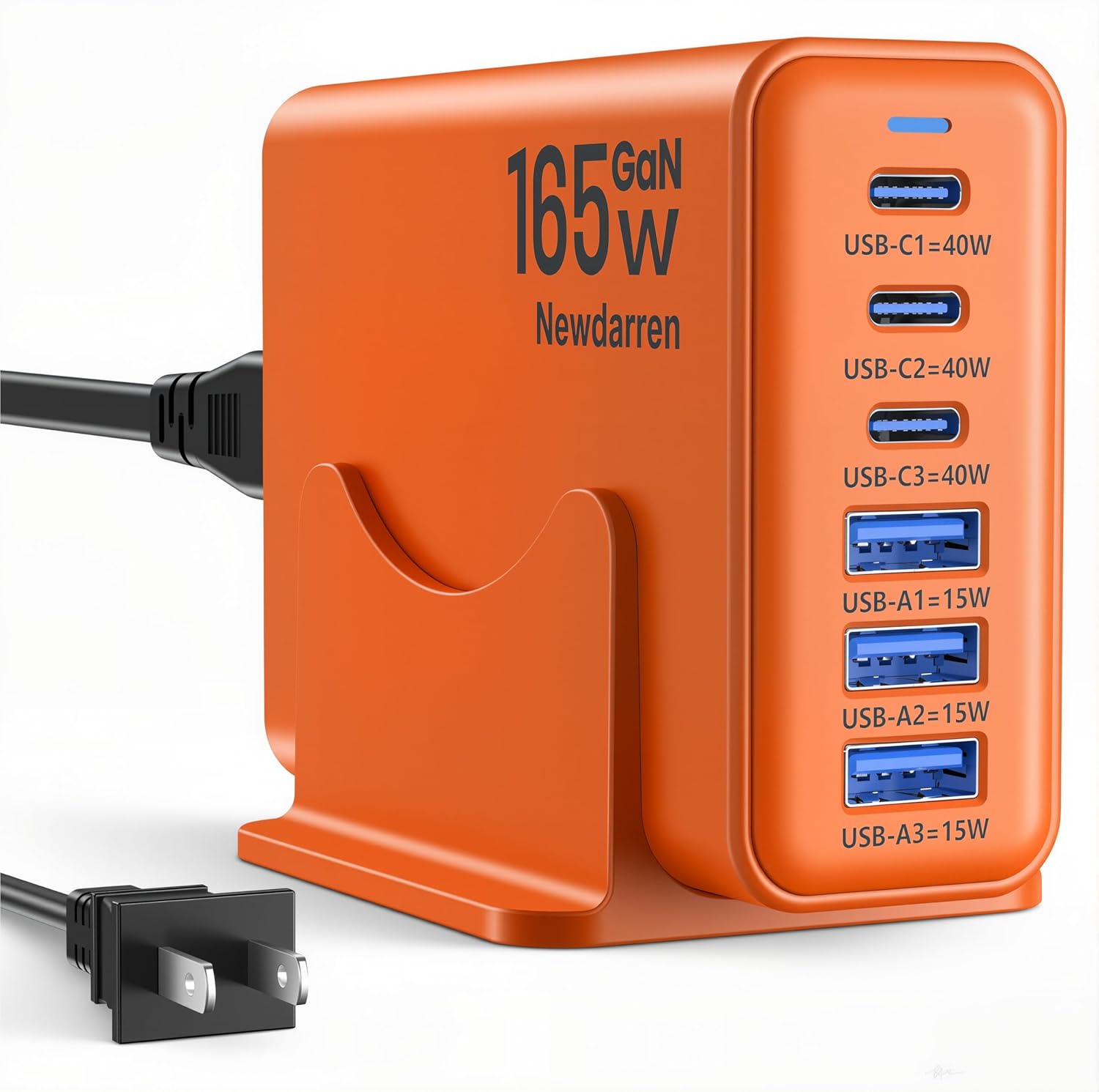 iPhone 17 Charger USB C Fast Charger Block, 3 Type C Port Each 40W Charger for iPhone 17 16 15 Pro Max Plus, Galaxy, iPad Pro, Tablet, Total 165W GaN 6 Port Wall Charging Station Hub Adapter Oranger