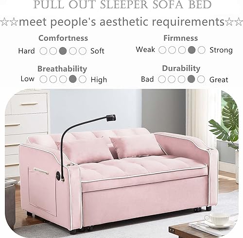 Miniatura 6 de FTOPBTB Sofá cama extraíble de terciopelo 3 en 1 con soporte para tazas y puerto USB, moderno sofá biplaza convertible de 2 plazas con soporte para