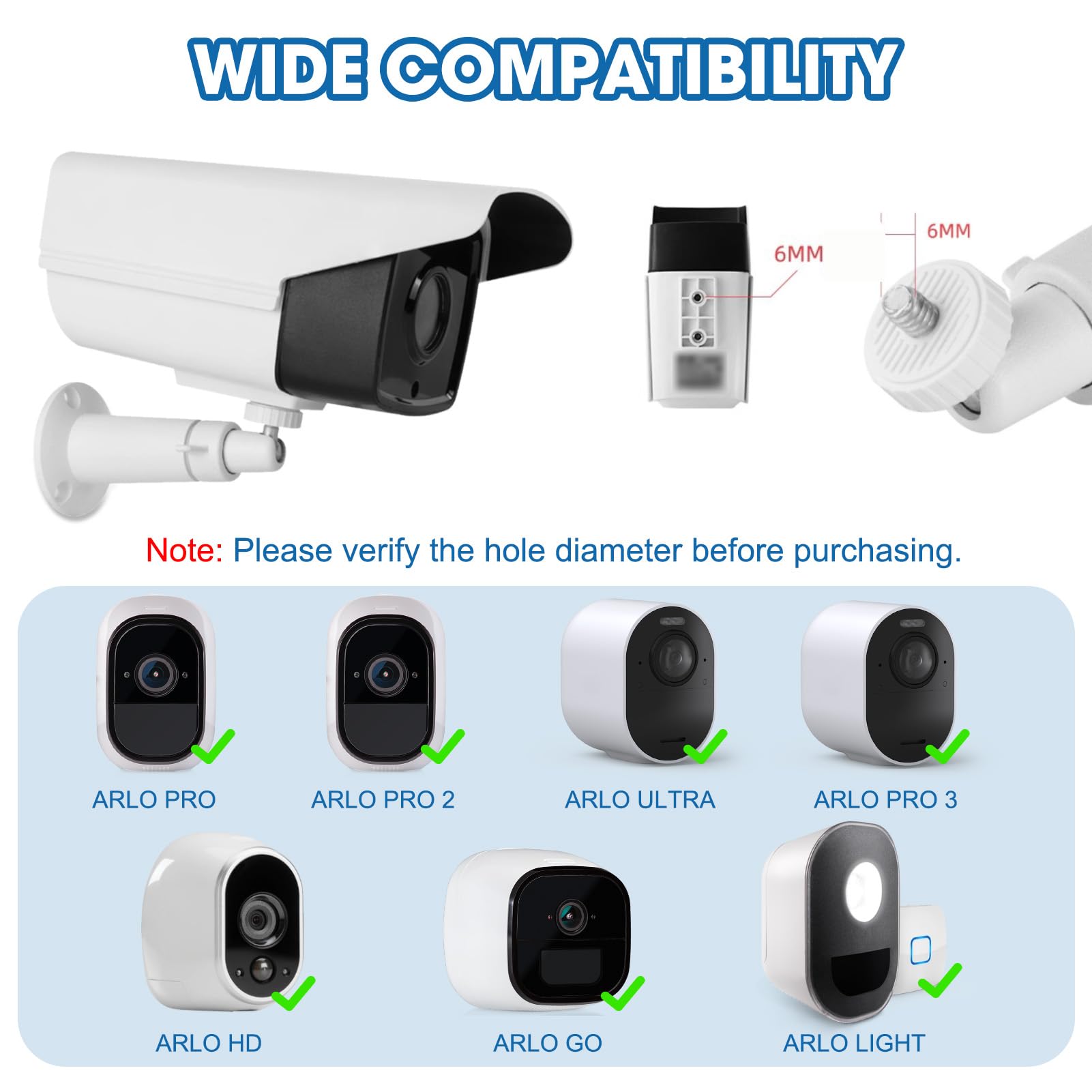 2 St Arlo - Supporto da parete per fotocamera Arlo Pro & Arlo Pro 2, regolabile a 360°, resistente alle intemperie, per telecamera di sicurezza antiruggine, colore: Bianco