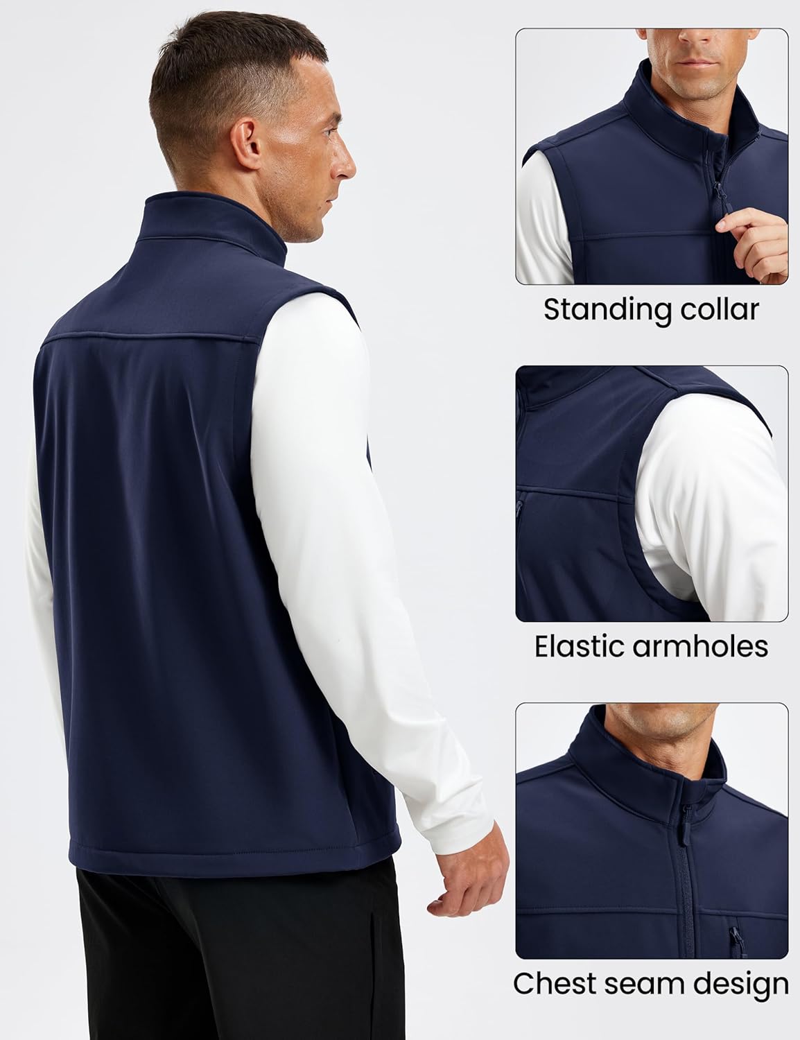 MAGCOMSEN Men's Lightweight Softshell Vest Outerwear Windproof Fleece Zip Sleeveless Jacket Golf Casual Hiking