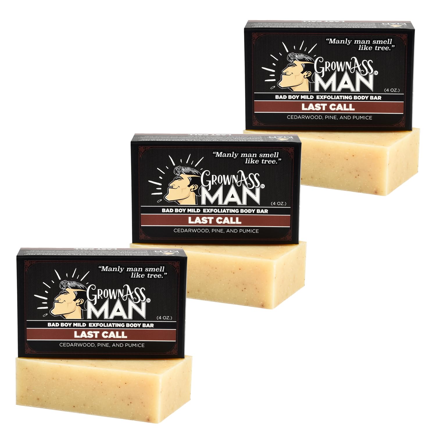 Grown Ass Man Co. Exfoliating Body Bars - Solid Soap with Natural Oils & Gentle Scrub - Plastic Free & Eco-Friendly, Natural & Organic for All Skin Types, 4oz Bar - Variety, 6-Pack