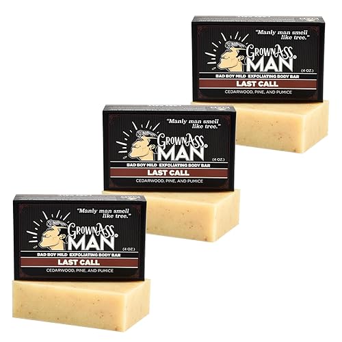 Grown Ass Man Co Barras corporales exfoliantes  Barra de jabón sólida con aceites naturales y exfoliante suave para hombres sin plástico y ecológico