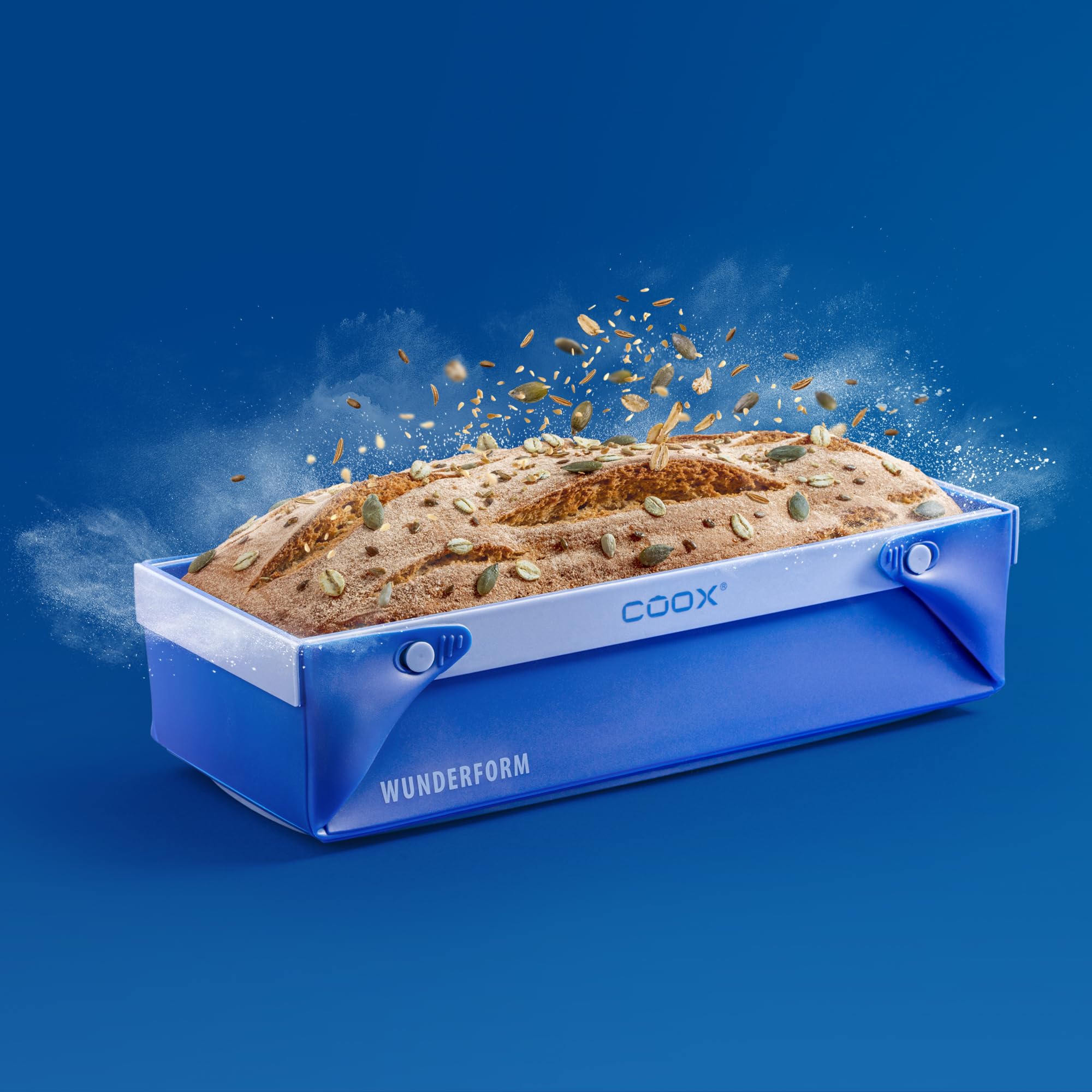 coox WUNDERFORM L - die faltbare Kastenform mit Metallverstärkung - Backen & Servieren in Einem I Antihaft-Silikon I Spülmaschinenfest I Kein Stürzen I BPA-frei Blau