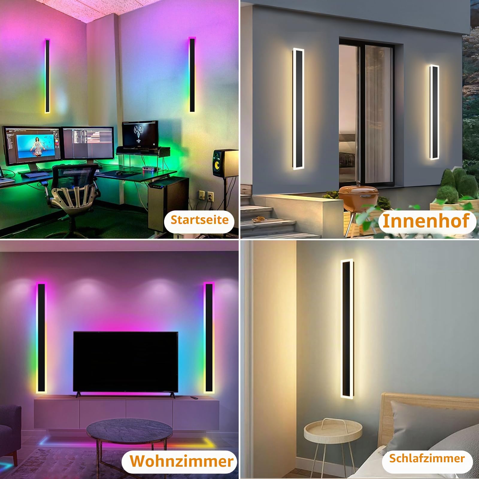 RGB Lange Wandleuchte LED Wandleuchte Außen, 2 Stück RGB/Warmes/Weiß Dimmbare Moderne Wandbeleuchtung, Ip65 Wasserdichte mit Fernbedienung und APP Steuerung für Außen/Innen, Gärten, Villa (150.0cm)
