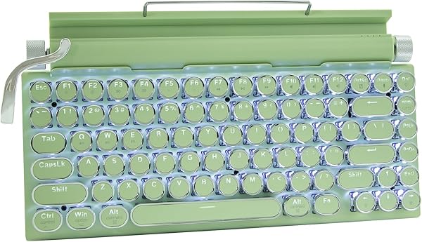 タイプライター型 レトロ メカニカルキーボード LEDバックライト 83キー防衝突 Bluetooth5.0 青軸 防水防塵 IOS/Android/Windows/VISTA/LINUX/Mac に対応 オフィス/ゲーミング用 (グリーン) - 1