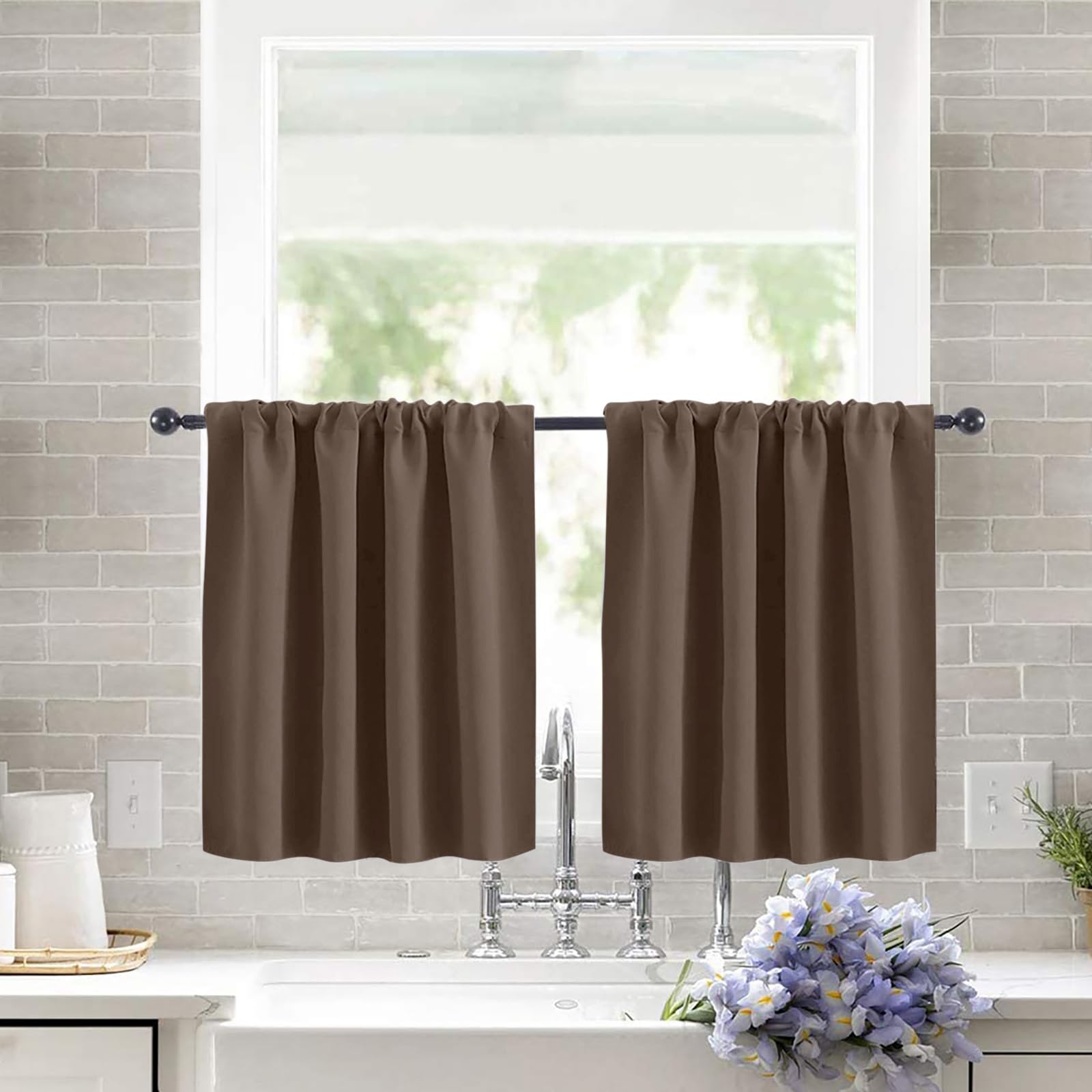 KnSam Brown Net Curtain, Kitchen Curtain, Bistro Curtain, Opaque Curtain