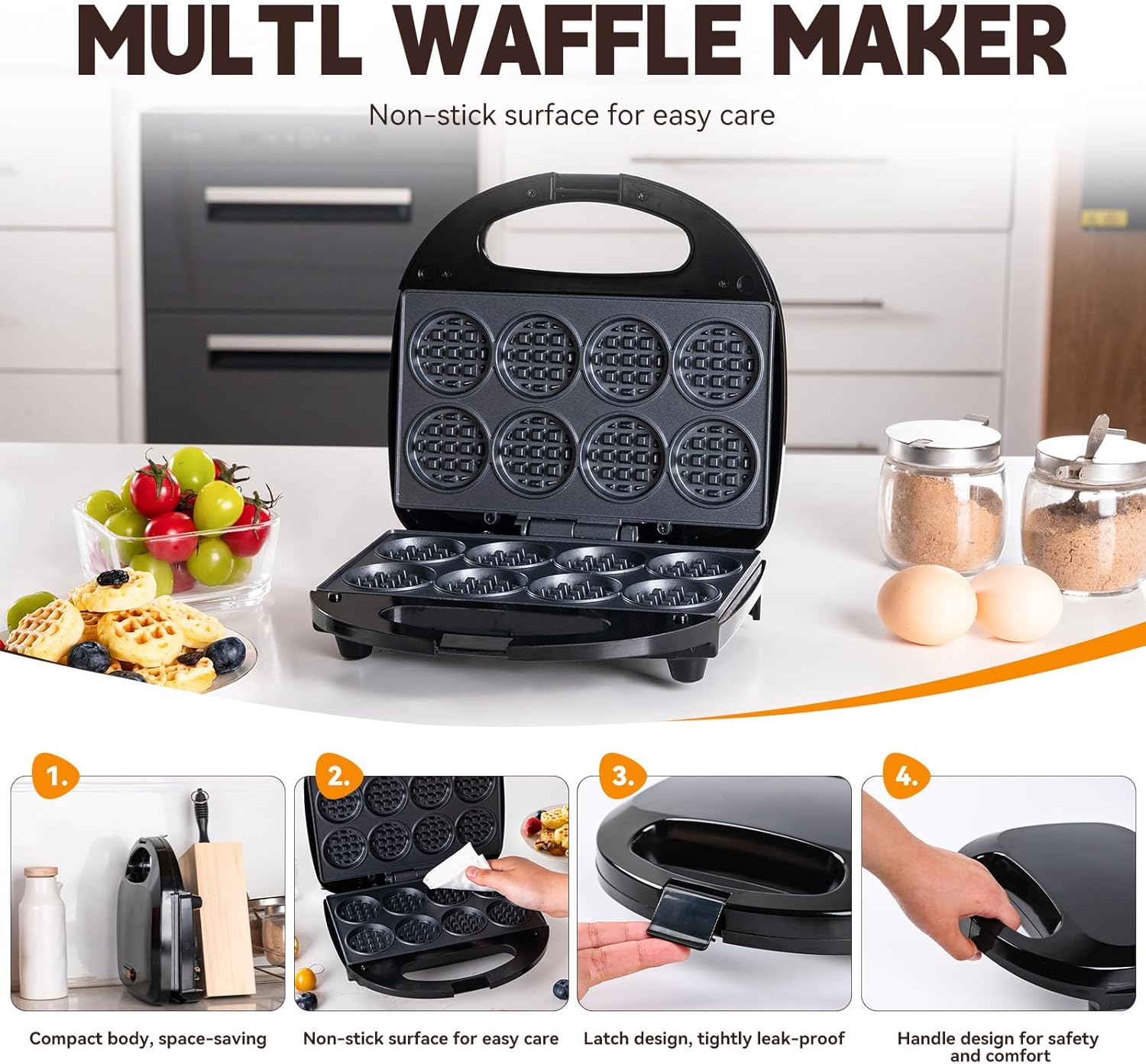 Mini Waffle Maker, Machine Nonstick Small Waffle Maker with Quick Heat-Up Make 8 pcs Waffles, Waffle Maker for Kids, Just Add Batter, Suitable for Breakfast, Snacks, Desserts (Mini Waffle Maker)