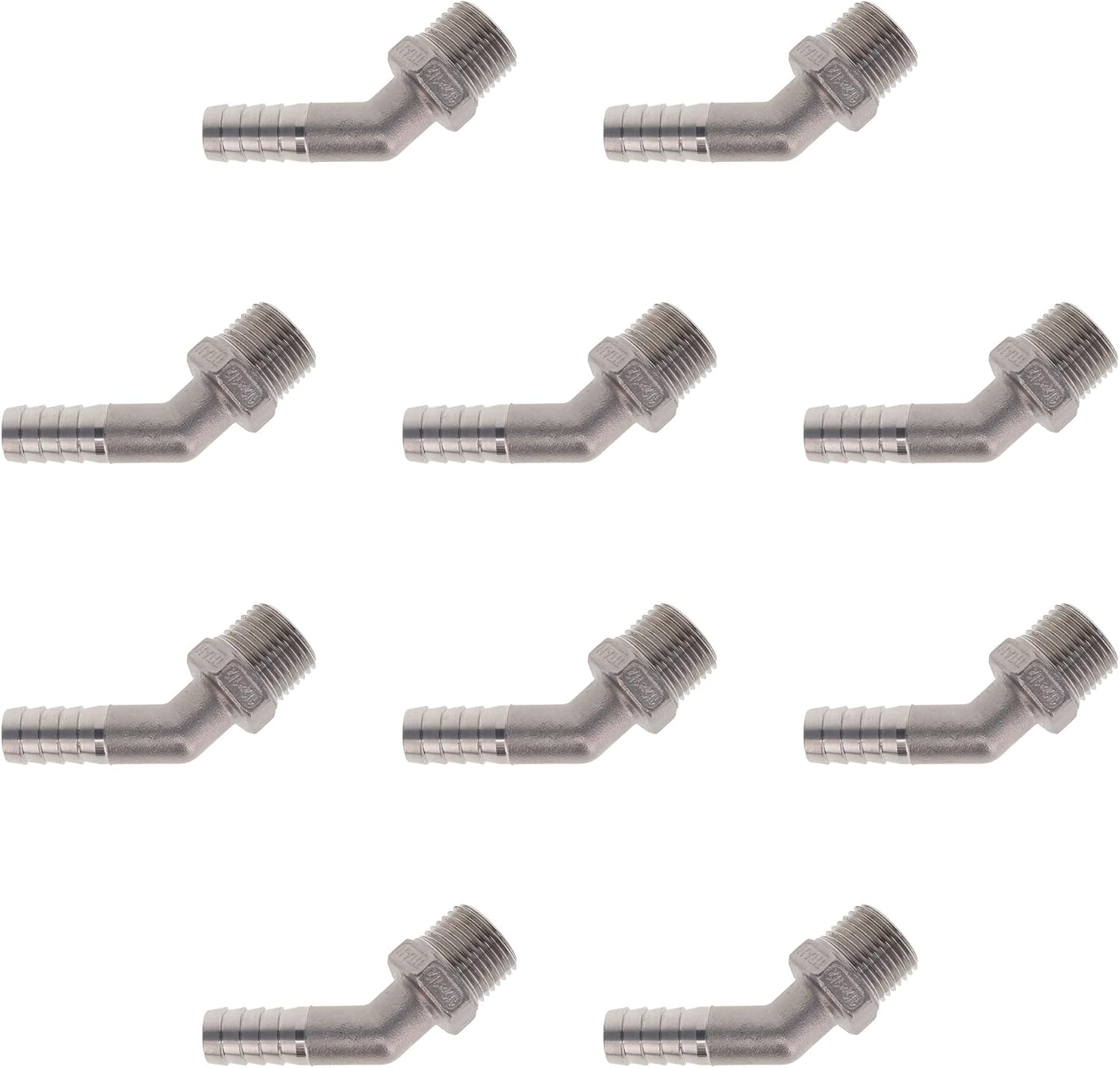TITAN FITTINGS | SS-HB-MP45-32-32 | CAST 2" Hose x 2" NPT Male Pipe Rigid 45- Stainless Hose Barb